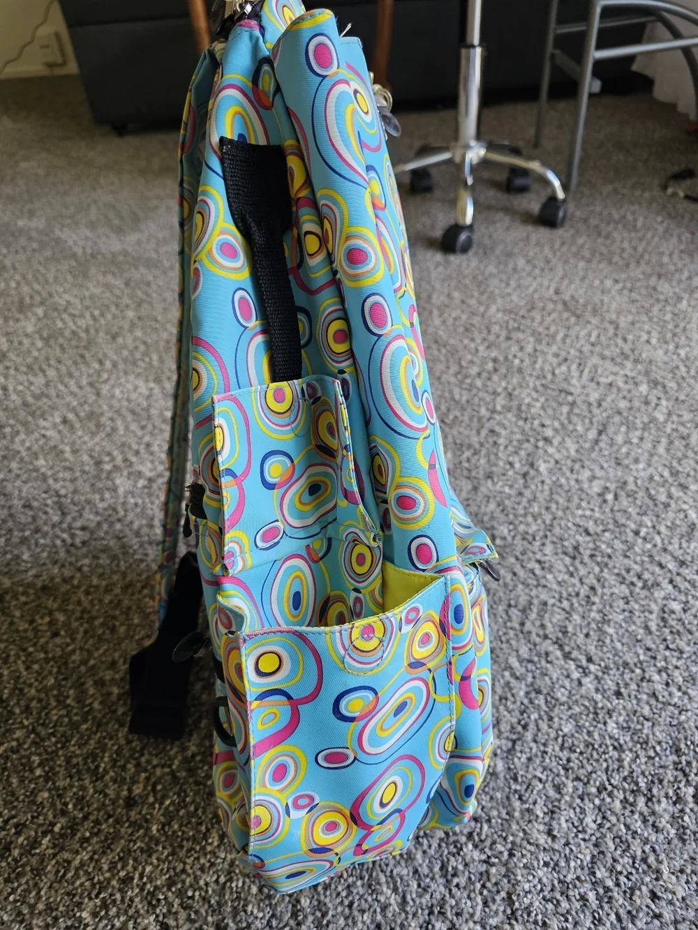 Jetpac Colorful Circle Print Sling Backpack - Turquoise, Yellow, Pink